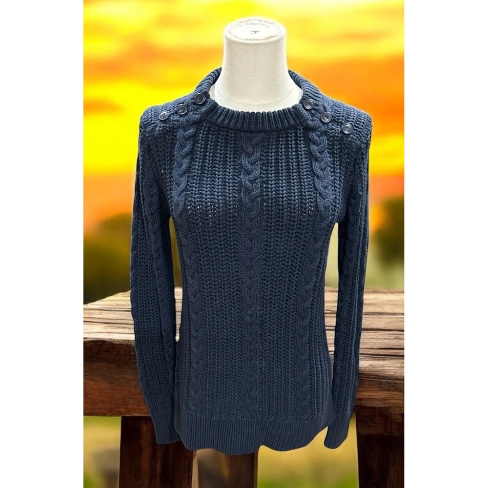 LL Bean Cable Knit Sweater Women's Small Navy Pullover Heavy
